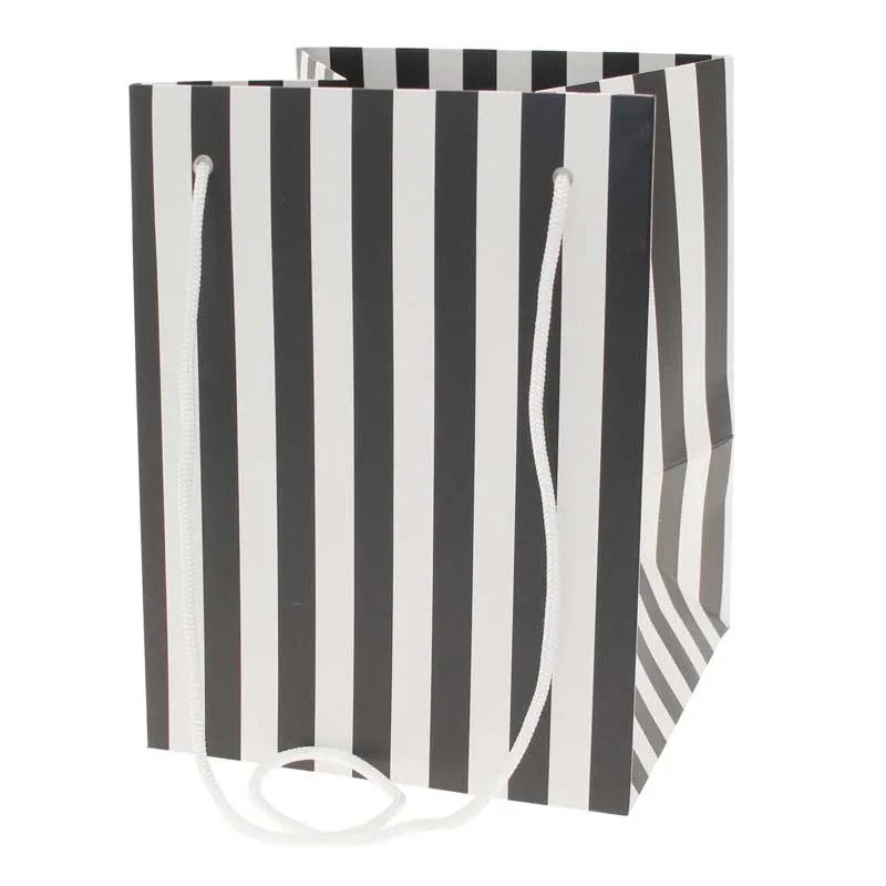 Black Candy Stripe Hand Tied Bag H25xW19xL19cm (PK10)