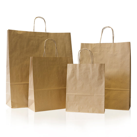 Brown Paper Carrier Bags with Twisted Handle 26x35x11cm (Size 2 -125)