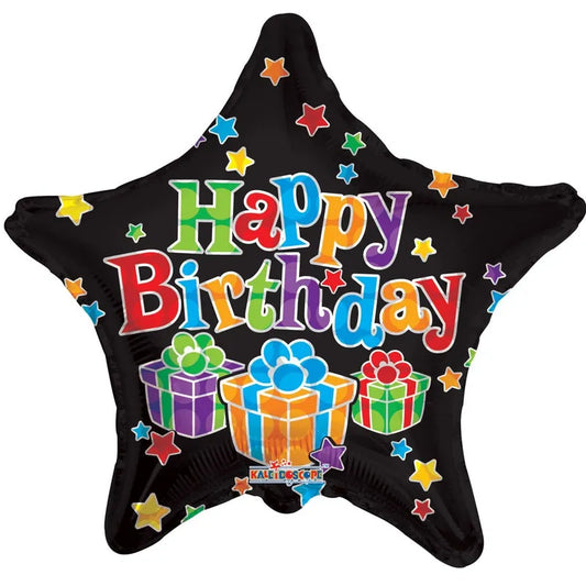 Happy Birthday Black Star with parcels (18inch) (x10)