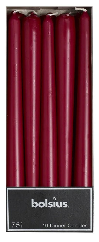 Bolsius Tapered Candles Wine Red 245/24 (PK10)