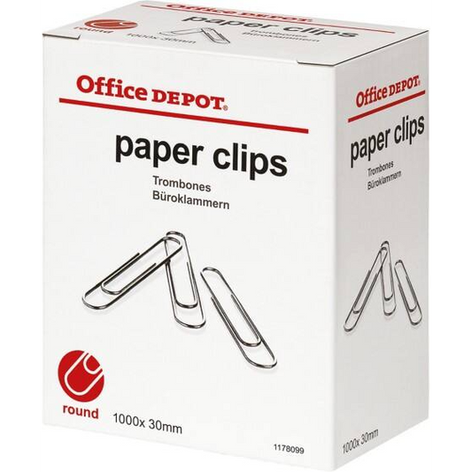 Office Depot Paper Clips Round Silver 30mm x1000